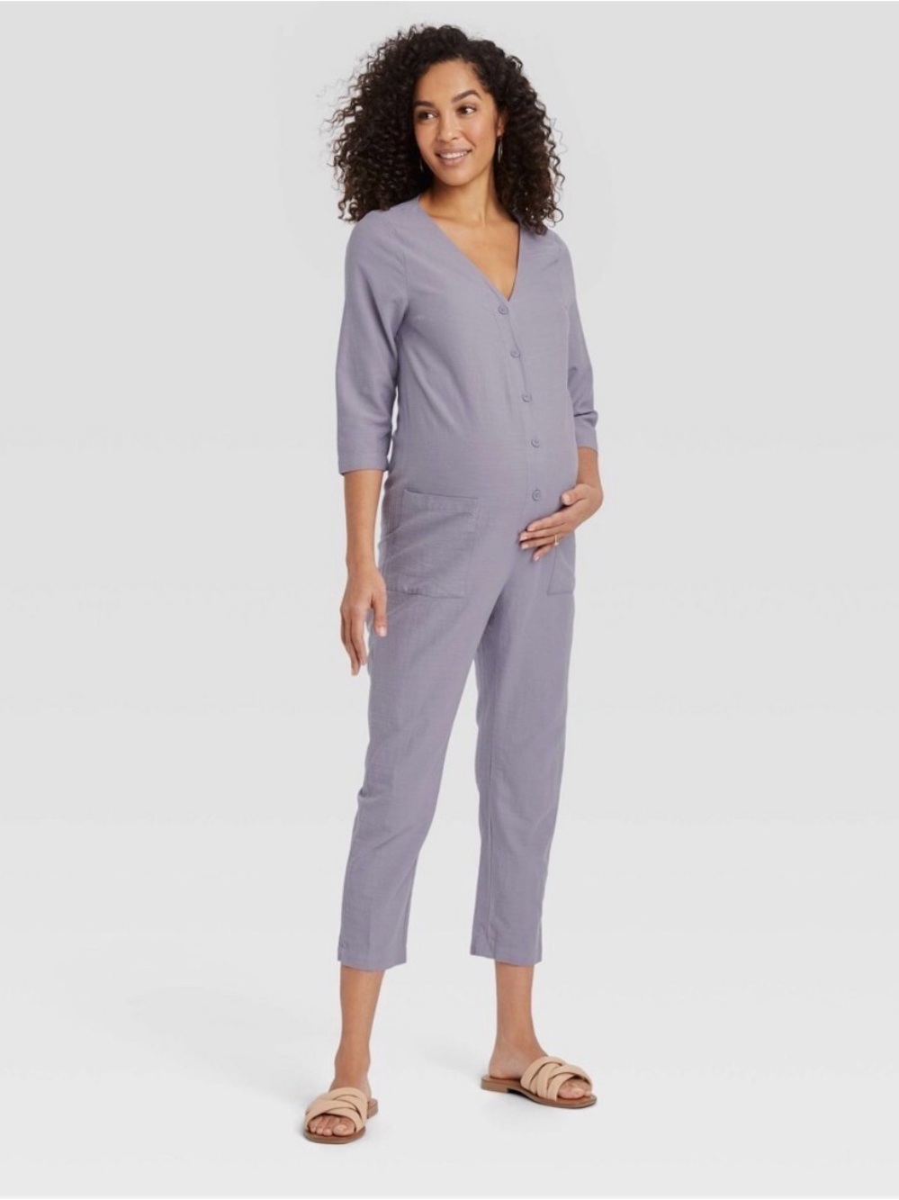 The Nines by Hatch Lilac Button-Front Jumpsuit